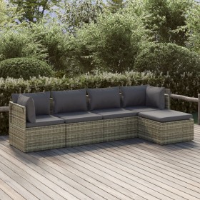 vidaXL 5-tlg. Garten-Lounge-Set mit Kissen Grau Poly Rattan