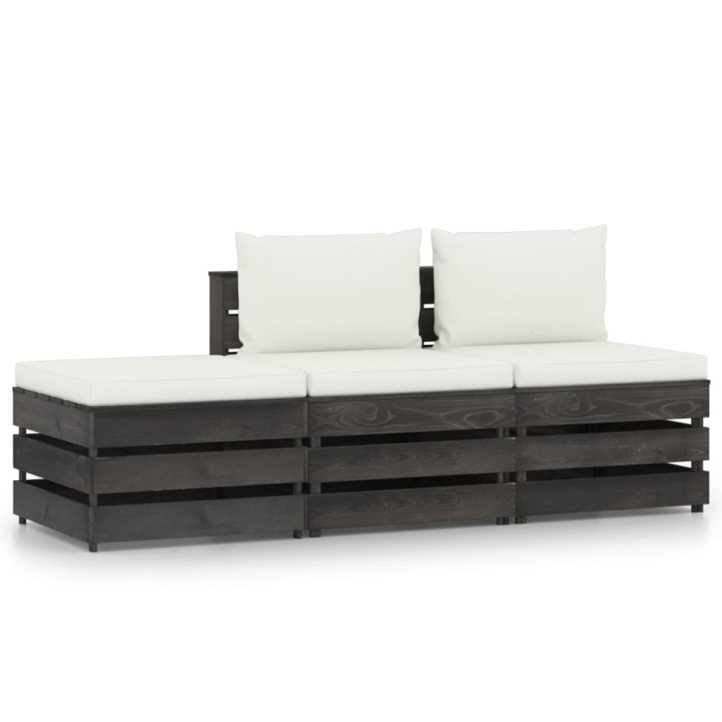3-tlg. Garten-Lounge-Set mit Kissen Grau Imprägniertes Holz 3-tlg. Garten-Lounge-Set mit Kissen Grau Imprägniertes Holz