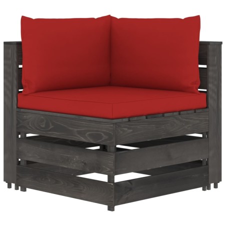 Modulares Ecksofa mit Kissen Grau Imprägniertes Holz