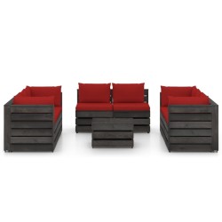9-tlg. Garten-Lounge-Set mit Kissen Grau Imprägniertes Holz