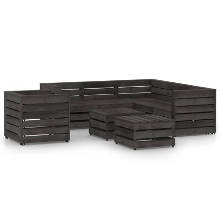 vidaXL 8-tlg. Garten-Lounge-Set Grau Imprägniertes Kiefernholz