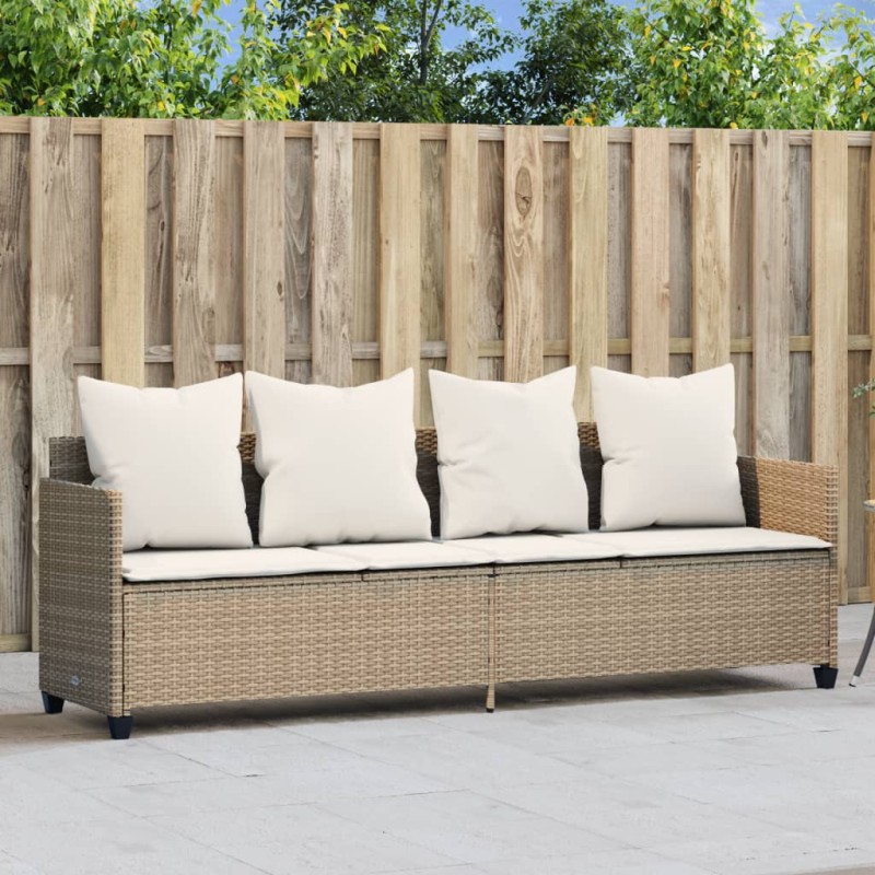 vidaXL Sonnenliege mit Kissen Beige Poly Rattan vidaXL Sonnenliege mit Kissen Beige Poly Rattan