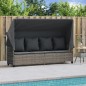 vidaXL Sonnenliege mit Dach und Kissen Grau Poly Rattan vidaXL Sonnenliege mit Dach und Kissen Grau Poly Rattan