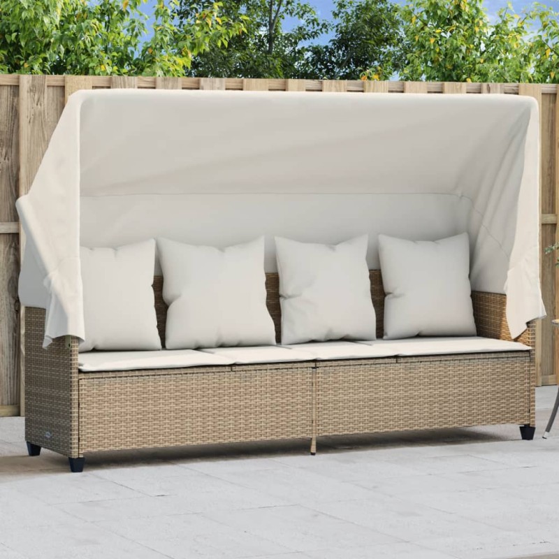 vidaXL Sonnenliege mit Dach und Kissen Beige Poly Rattan vidaXL Sonnenliege mit Dach und Kissen Beige Poly Rattan
