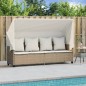 vidaXL Sonnenliege mit Dach und Kissen Beige Poly Rattan vidaXL Sonnenliege mit Dach und Kissen Beige Poly Rattan