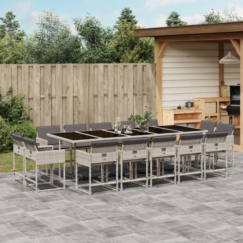 vidaXL 15-tlg. Garten-Essgruppe mit Kissen Hellgrau Poly Rattan vidaXL 15-tlg. Garten-Essgruppe mit Kissen Hellgrau Poly Rattan