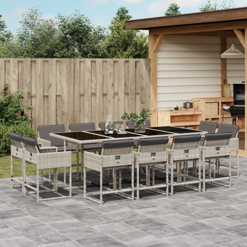 vidaXL 13-tlg. Garten-Essgruppe mit Kissen Hellgrau Poly Rattan vidaXL 13-tlg. Garten-Essgruppe mit Kissen Hellgrau Poly Rattan