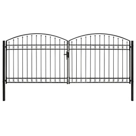 vidaXL Zauntor Doppelflügel Gewölbte Spitze Stahl 400 x 175 cm Schwarz