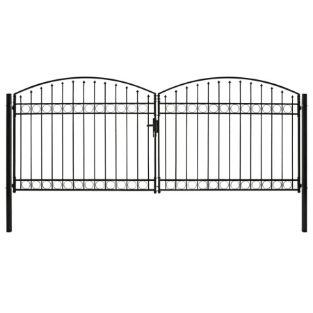 vidaXL Zauntor Doppelflügel Gewölbte Spitze Stahl 400 x 175 cm Schwarz