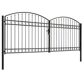 vidaXL Zauntor Doppelflügel Gewölbte Spitze Stahl 400 x 175 cm Schwarz