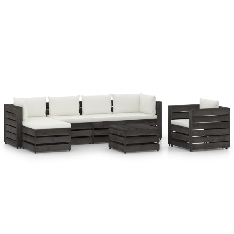 7-tlg. Garten-Lounge-Set mit Kissen Grau Imprägniertes Holz 7-tlg. Garten-Lounge-Set mit Kissen Grau Imprägniertes Holz