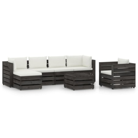 7-tlg. Garten-Lounge-Set mit Kissen Grau Imprägniertes Holz