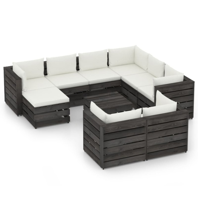 10-tlg. Garten-Lounge-Set mit Kissen Grau Imprägniertes Holz 10-tlg. Garten-Lounge-Set mit Kissen Grau Imprägniertes Holz