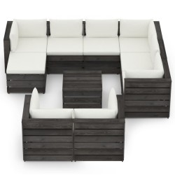 10-tlg. Garten-Lounge-Set mit Kissen Grau Imprägniertes Holz