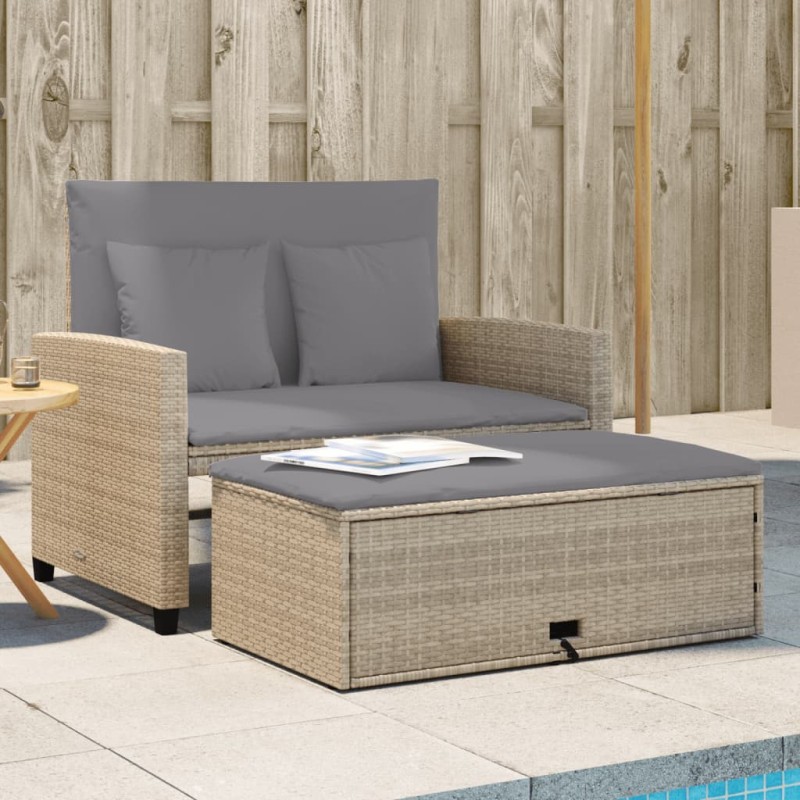 vidaXL Gartensofa mit Kissen 2-Sitzer Beige Poly Rattan vidaXL Gartensofa mit Kissen 2-Sitzer Beige Poly Rattan