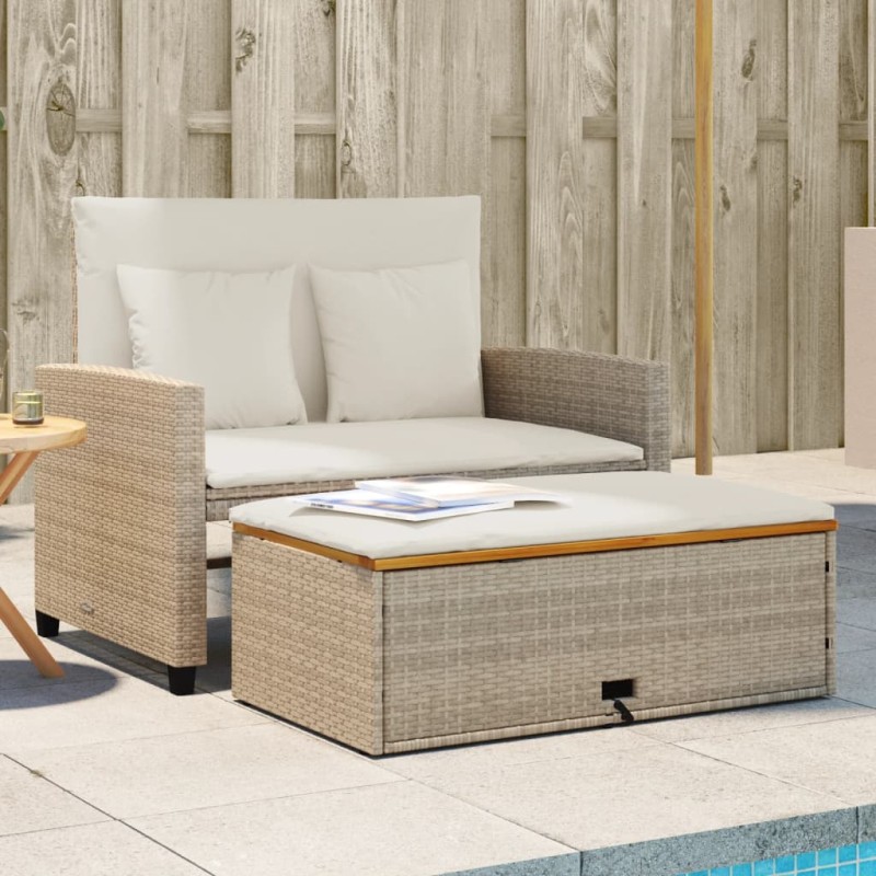 vidaXL Gartensofa mit Kissen 2-Sitzer Beige Poly Rattan & Akazienholz vidaXL Gartensofa mit Kissen 2-Sitzer Beige Poly Rattan & Akazienholz