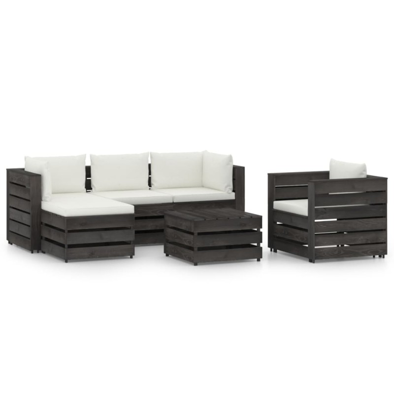 6-tlg. Garten-Lounge-Set mit Kissen Grau Imprägniertes Holz 6-tlg. Garten-Lounge-Set mit Kissen Grau Imprägniertes Holz