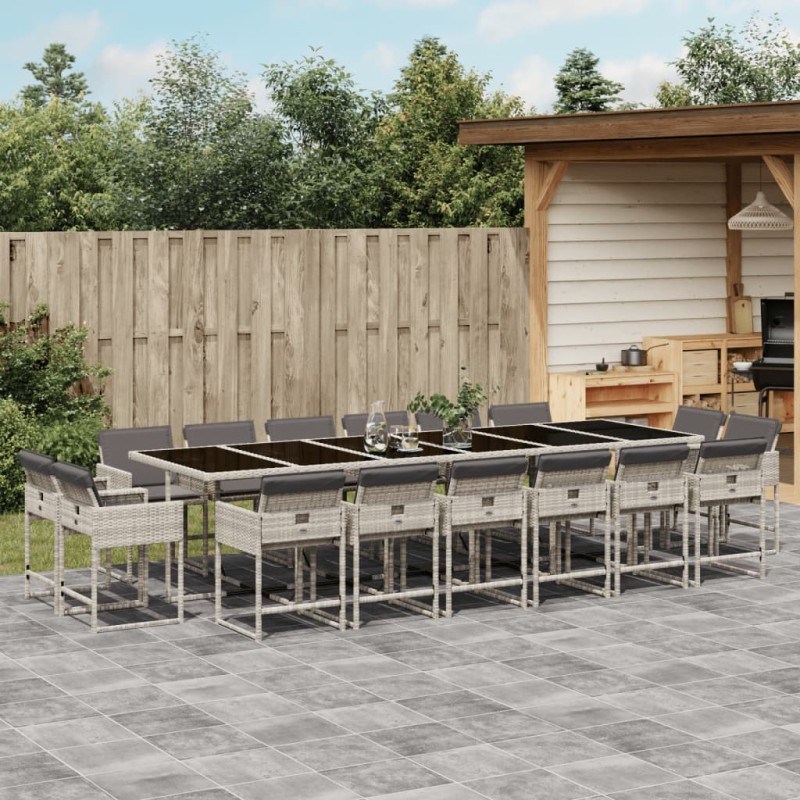 vidaXL 17-tlg. Garten-Essgruppe mit Kissen Hellgrau Poly Rattan vidaXL 17-tlg. Garten-Essgruppe mit Kissen Hellgrau Poly Rattan