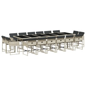 vidaXL 17-tlg. Garten-Essgruppe mit Kissen Hellgrau Poly Rattan