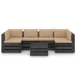 vidaXL 7-tlg. Garten-Lounge-Set mit Kissen Grau Imprägniertes Holz