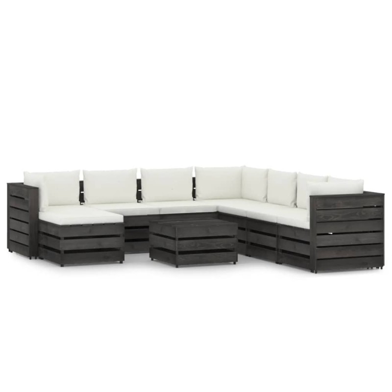 vidaXL 9-tlg. Garten-Lounge-Set mit Kissen Grau Imprägniertes Holz vidaXL 9-tlg. Garten-Lounge-Set mit Kissen Grau Imprägniertes Holz