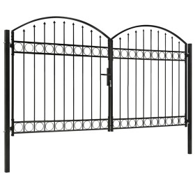 vidaXL Zauntor Doppelflügel Gewölbte Spitze Stahl 300x175 cm Schwarz