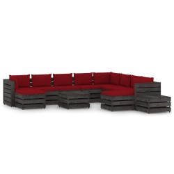 vidaXL 12-tlg. Garten-Lounge-Set mit Kissen Grau Imprägniertes Holz