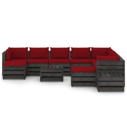 vidaXL 12-tlg. Garten-Lounge-Set mit Kissen Grau Imprägniertes Holz
