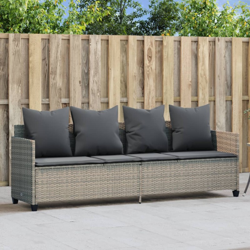 vidaXL Sonnenliege mit Kissen Hellgrau Poly Rattan vidaXL Sonnenliege mit Kissen Hellgrau Poly Rattan
