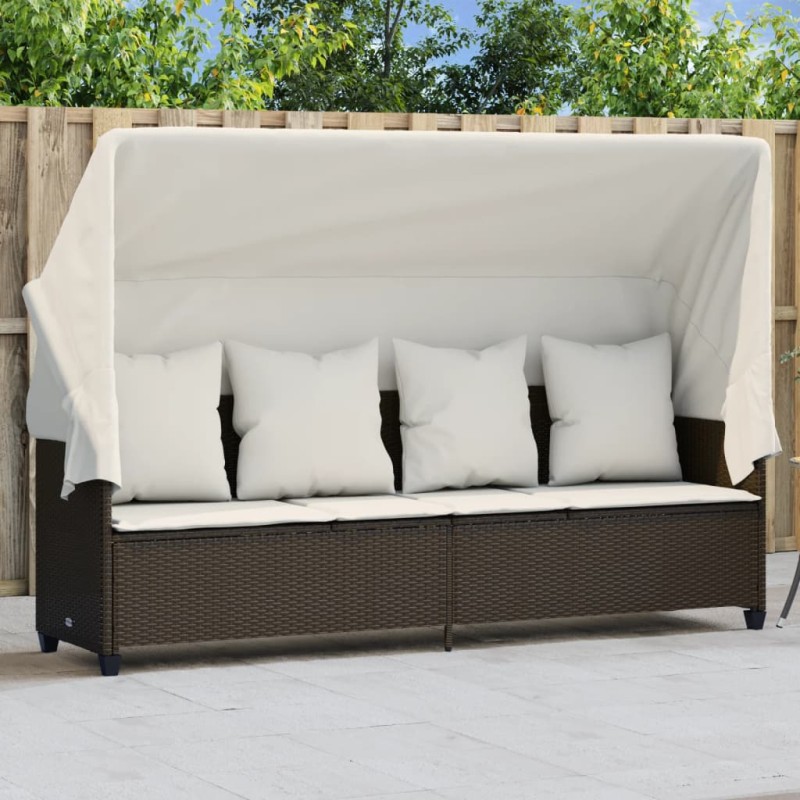 vidaXL Sonnenliege mit Dach und Kissen Braun Poly Rattan vidaXL Sonnenliege mit Dach und Kissen Braun Poly Rattan