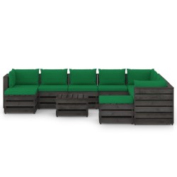 11-tlg. Garten-Lounge-Set mit Kissen Grau Imprägniertes Holz