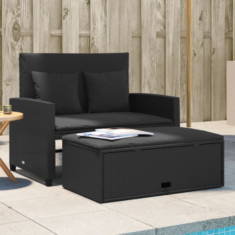 vidaXL Gartensofa mit Kissen 2-Sitzer Schwarz Poly Rattan vidaXL Gartensofa mit Kissen 2-Sitzer Schwarz Poly Rattan