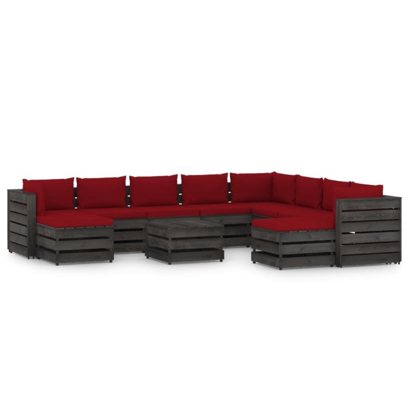 vidaXL 11-tlg. Garten-Lounge-Set mit Kissen Grau Imprägniertes Holz vidaXL 11-tlg. Garten-Lounge-Set mit Kissen Grau Imprägniertes Holz