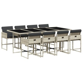 vidaXL 9-tlg. Garten-Essgruppe mit Kissen Hellgrau Poly Rattan