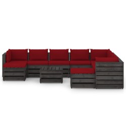 vidaXL 11-tlg. Garten-Lounge-Set mit Kissen Grau Imprägniertes Holz