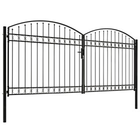 vidaXL Zauntor Doppelflügel Gewölbte Spitze Stahl 400 x 200 cm Schwarz