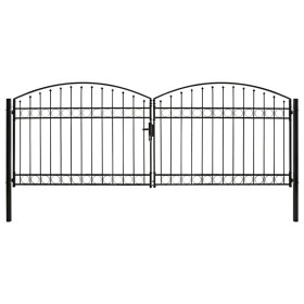 vidaXL Zauntor Doppelflügel Gewölbte Spitze Stahl 400 x 150 cm Schwarz