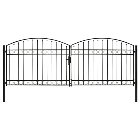 vidaXL Zauntor Doppelflügel Gewölbte Spitze Stahl 400 x 150 cm Schwarz
