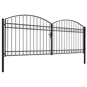vidaXL Zauntor Doppelflügel Gewölbte Spitze Stahl 400 x 150 cm Schwarz