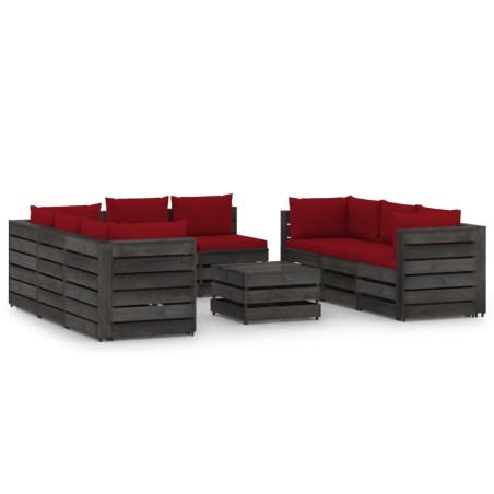 9-tlg. Garten-Lounge-Set mit Kissen Grau Imprägniertes Holz