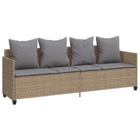 vidaXL Sonnenliege mit Kissen Beige Poly Rattan