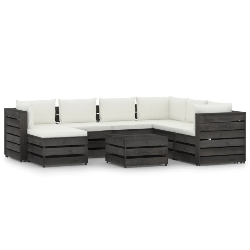 8-tlg. Garten-Lounge-Set mit Kissen Grau Imprägniertes Holz 8-tlg. Garten-Lounge-Set mit Kissen Grau Imprägniertes Holz