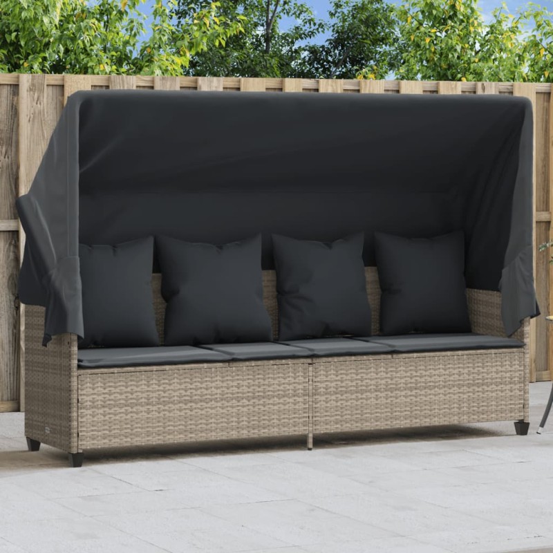 vidaXL Sonnenliege mit Dach und Kissen Hellgrau Poly Rattan vidaXL Sonnenliege mit Dach und Kissen Hellgrau Poly Rattan