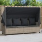 vidaXL Sonnenliege mit Dach und Kissen Hellgrau Poly Rattan vidaXL Sonnenliege mit Dach und Kissen Hellgrau Poly Rattan