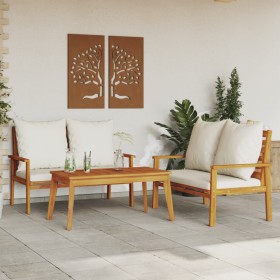 vidaXL 3-tlg. Garten-Lounge-Set mit Kissen Massivholz Akazie