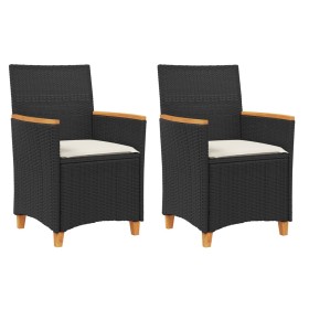 vidaXL Gartenstühle mit Kissen 2 Stk. Schwarz Poly Rattan Massivholz