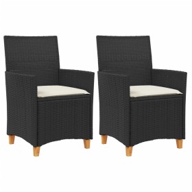 vidaXL Gartenstühle mit Kissen 2 Stk. Schwarz Poly Rattan Massivholz