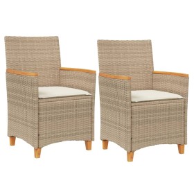 vidaXL Gartenstühle mit Kissen 2 Stk. Beige Poly Rattan Massivholz