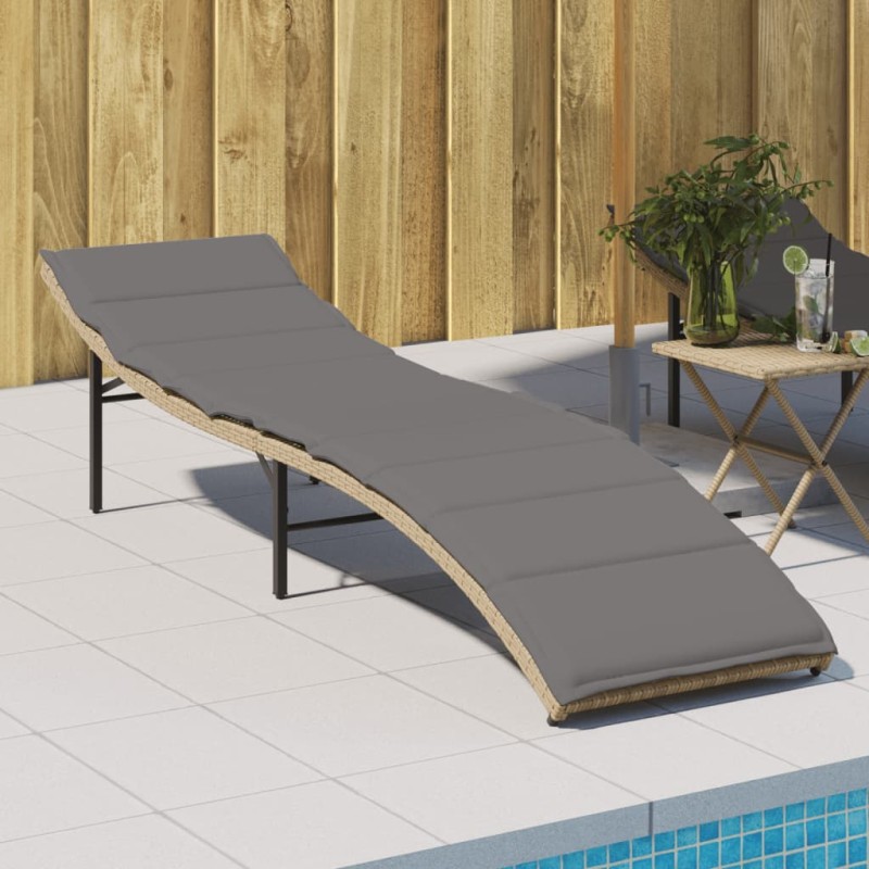 vidaXL Sonnenliege mit Kissen Beige 55x199x50 cm Poly Rattan vidaXL Sonnenliege mit Kissen Beige 55x199x50 cm Poly Rattan