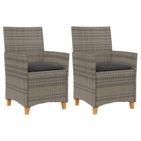 vidaXL Gartenstühle mit Kissen 2 Stk. Grau Poly Rattan Massivholz